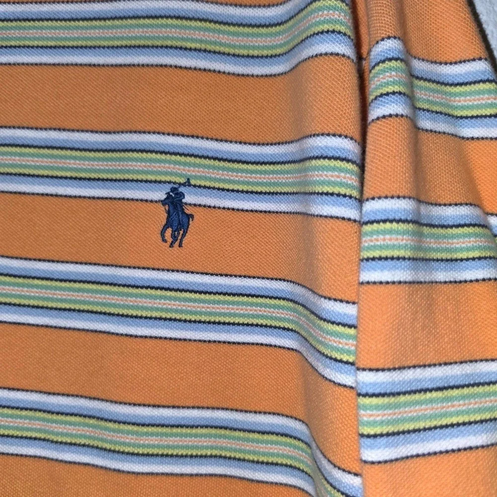 Polo Ralph Lauren Men's Orange and White Striped Short Sleeve Polo Shirt XXL
